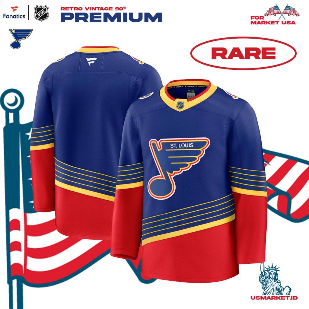 Kaos Jersey Fanatics Hockey NHL St. Louis Blues Retro Vintage 90s Fanatics Premium Jersey Men Rare