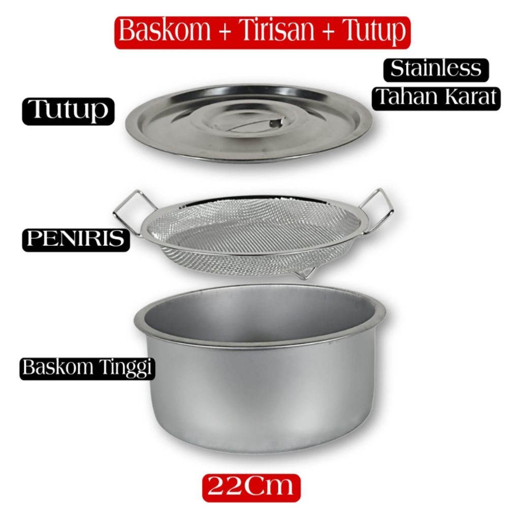 Wadah Tirisan Minyak Komplit Tutup Saringan Halus Baskom Peniris Gorengan Minyak Lengkap Tutup 22Cm