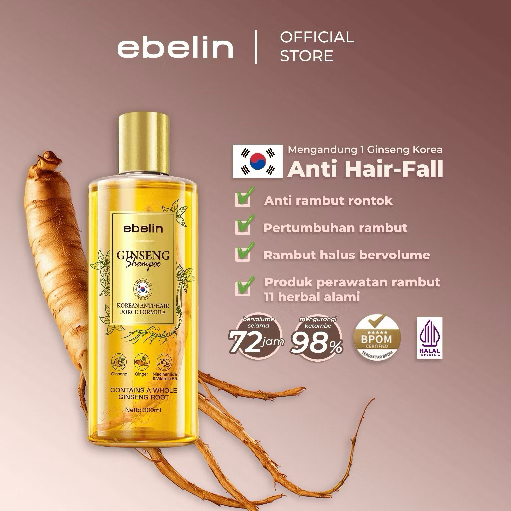 EBelin Shampo Ginseng Alami 300 ml Untuk Mengatasi Rambut Rontok Dan Ketombe Ebelin Shampo Anti Hair