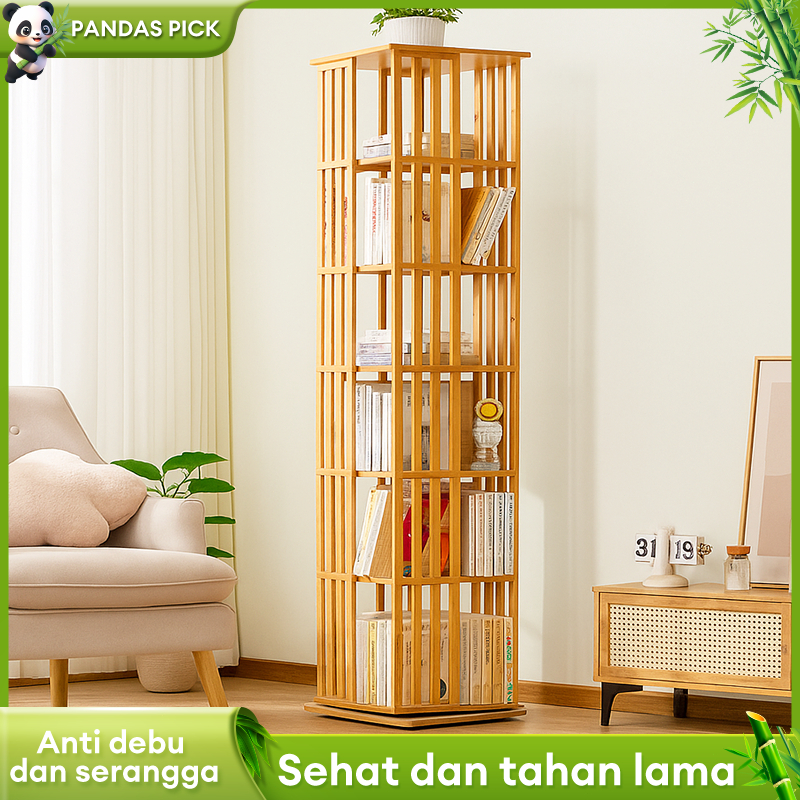Rak Buku kayu Rak Buku Putar 360° Rak Susun Serbaguna Rak Penyimpanan Buku/Helm/Tas/Gambar/Dekorasi