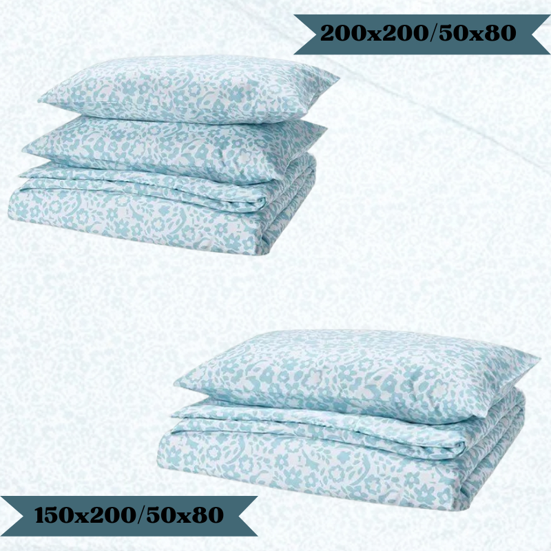 Sarung Duvet Dengan Sarung Bantal Bahan Poliester Aneka Ukuran Motif Bunga Biru WMO IK6957