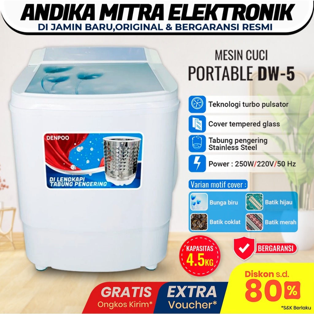 MESIN Cuci Portable Denpoo DW-5 Kapasitas 4,5 KG / Mesin Cuci Portable