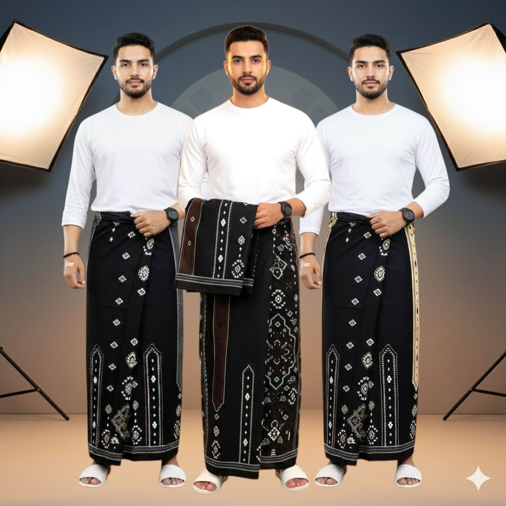 athgstore - Sarung Dewasa Hitam motif Mihrab Bahan Rayon super adem halus lembut