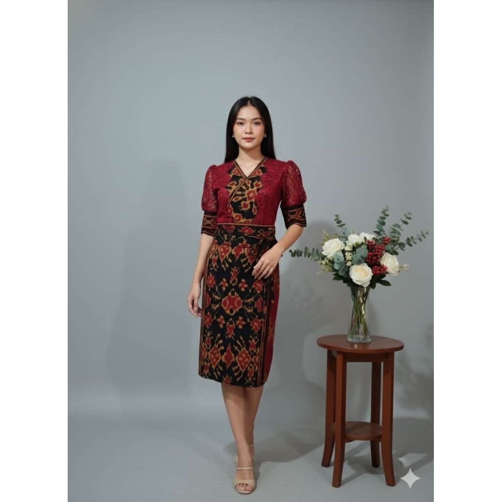 dress tenun etnik maumere mix brokat renda
