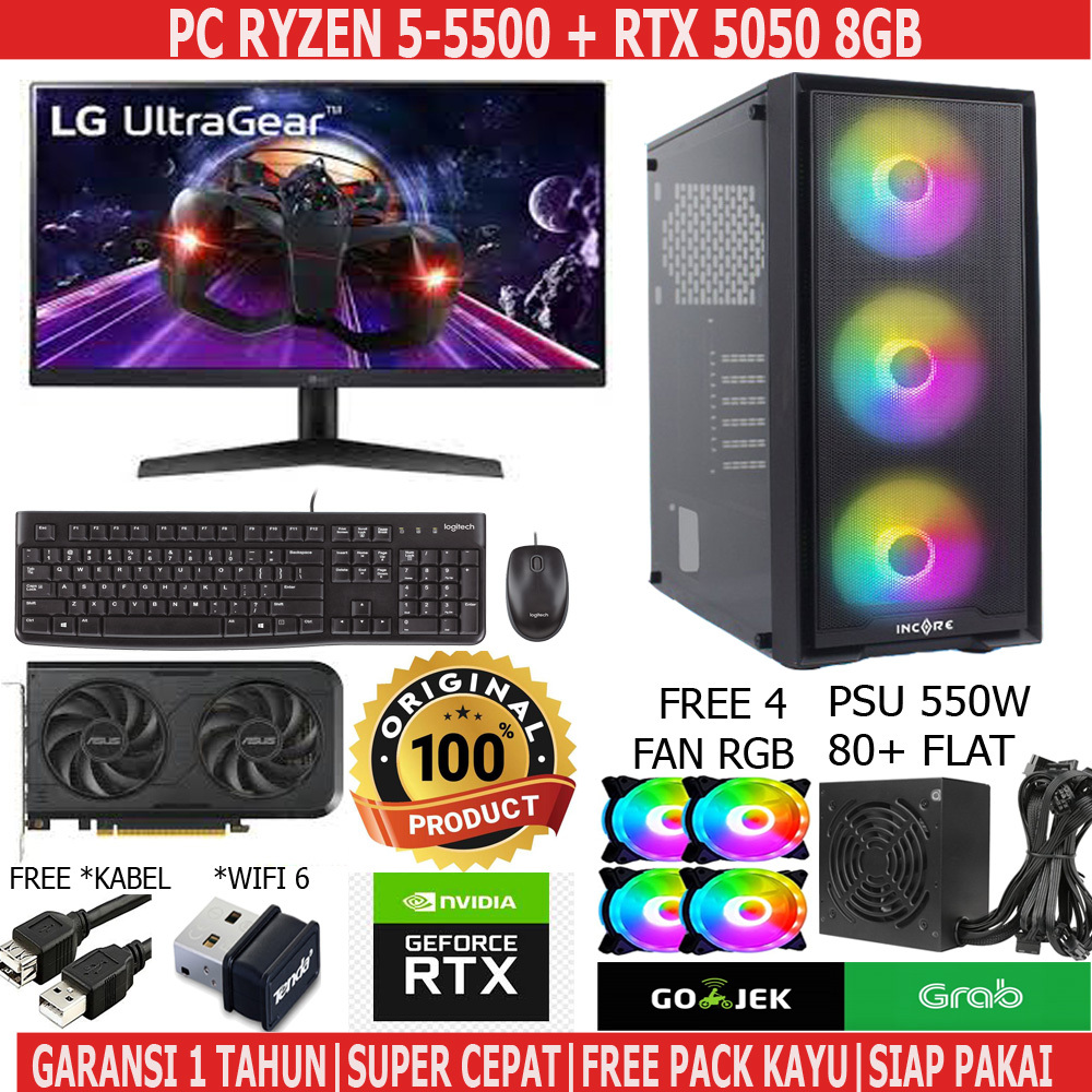 PC GAMING RYZEN 5 5500 RTX 5050 RAM 16GB FULLSET / PC RYZEN GAMING