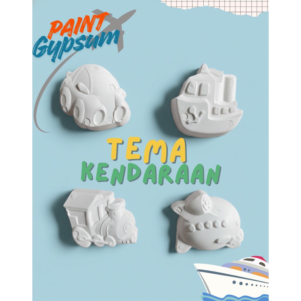 (1 PCS) Gypsum Painting Tema Transportasi  / Mainan Anak Edukatif / Gypsum Mewarnai / Mainan Melukis