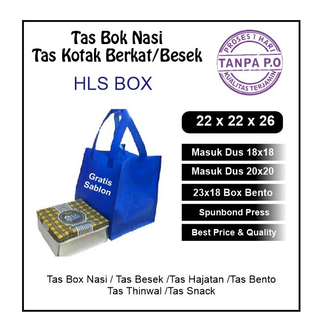 Tas Box Nasi Sablon 22X22x22 / Tas Kain Kantong Souvenir / Tas Hajatan goodie bag / Tas Spunbond sab