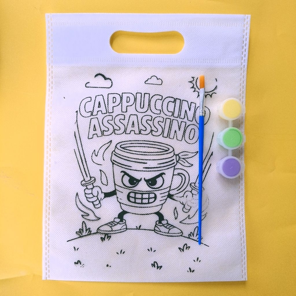 12 SET paket usaha melukis kain spunbond  |  mainan edukasi anak mewarnai tas spunbond