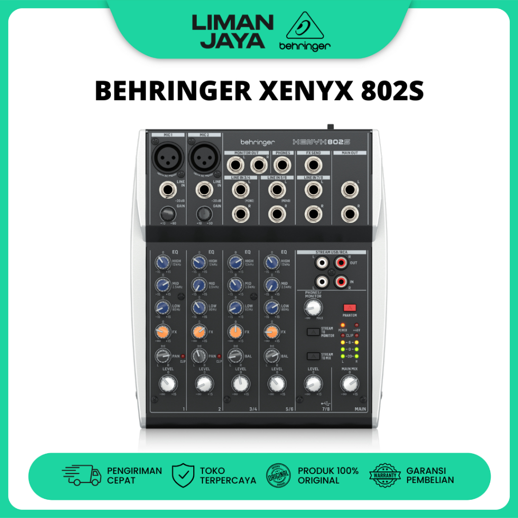 Behringer Xenyx 802S 802 Mixer 4 Channel 2 Input Mic USB Audio Interface Soundcard