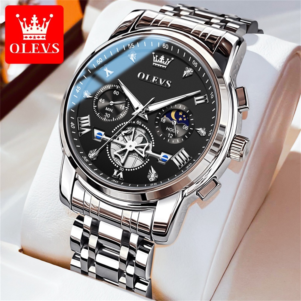 OLEVS Jam Tangan Pria Anti Air Original Keren Terbaru Luxury Chronograph Stainless Steel Watch Men