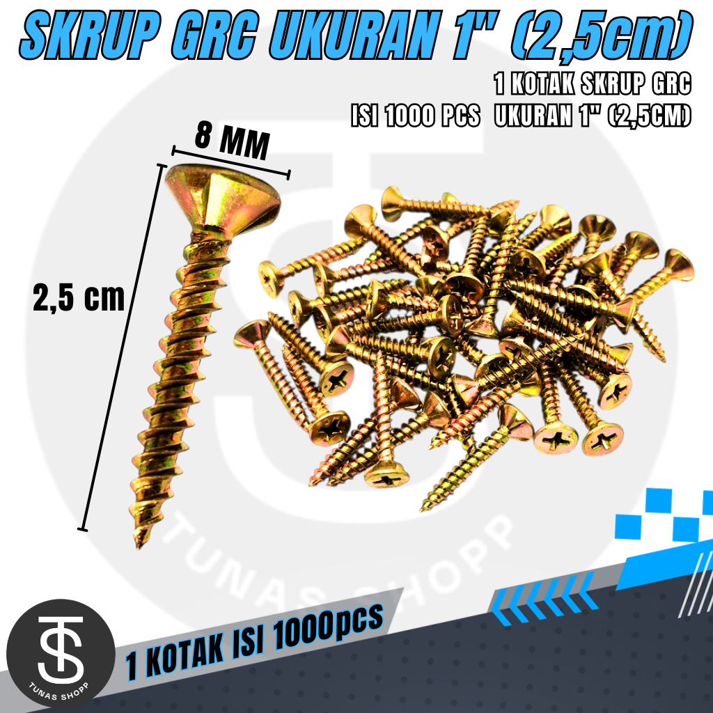 SKRUP GRC UKURAN 1 INCH (2,45CM) 1 KOTAK ISI 1000 PCS / Skrup GRC Ukuran 1 Inch / Paket 1000 PCS / B