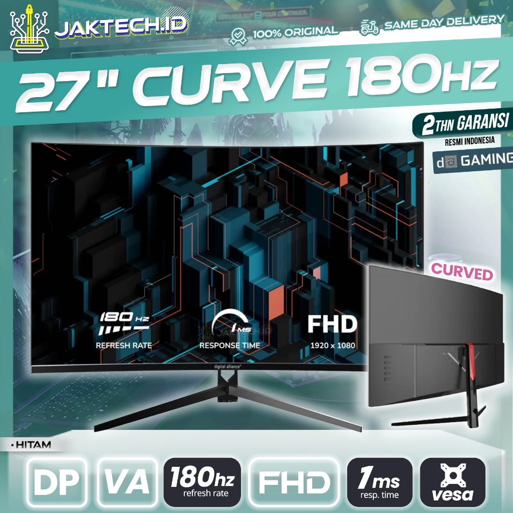 Monitor Gaming 32" / 27" / 24" Inch LED Curved FullHD 144HZ 1MS - 165hz 180hz Frameless 4K Garansi