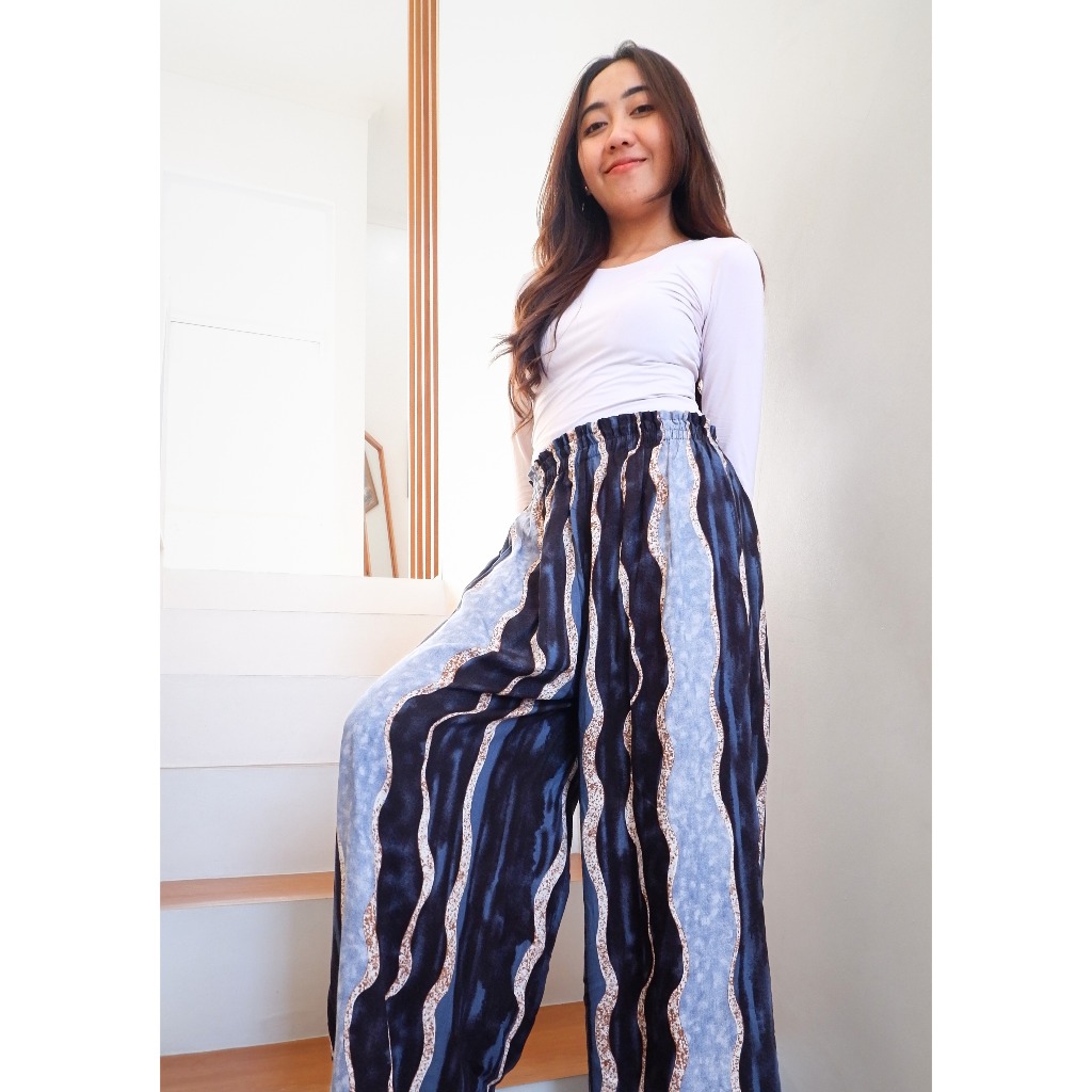 Celana kulot wanita motif abstrak santai bahan rayon premium