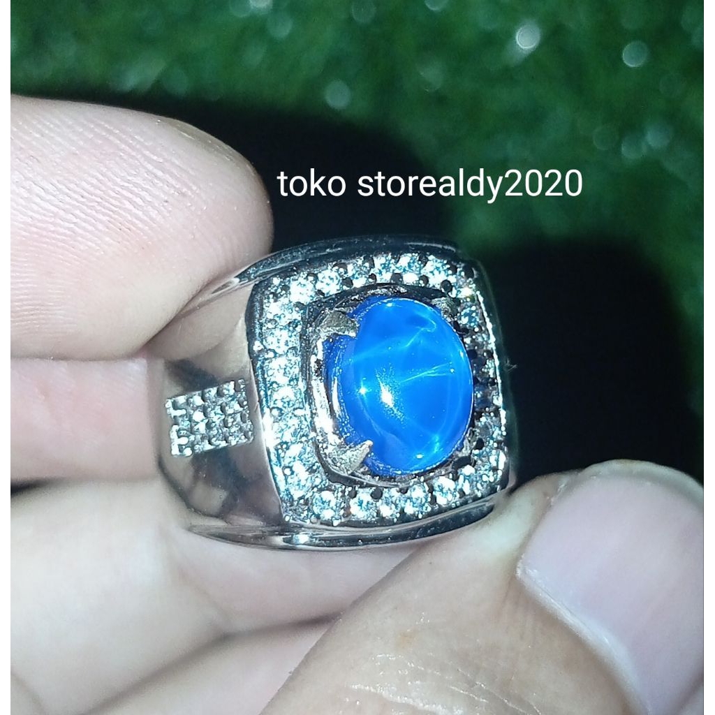 CINCIN BATU PERMATA BLUE STAR SAFIR DENGAN RING PERAK BANGKOK 926 PRESTIGE DESIGN