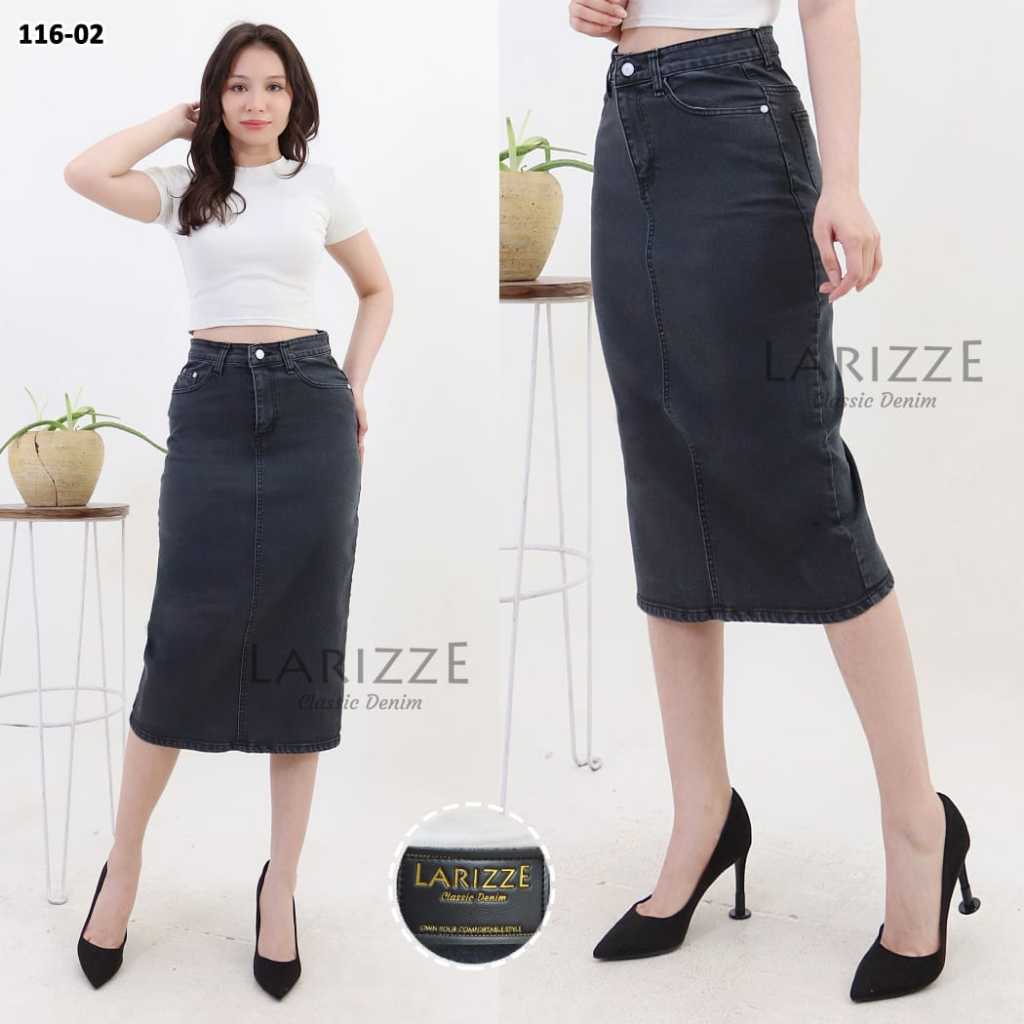 Highwaist Rok Jeans Wanita Hitam Panjang