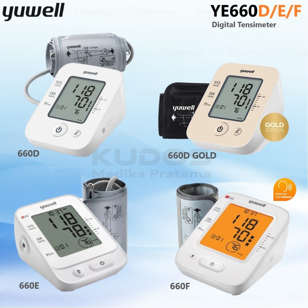 Tensimeter Yuwell - YE660D YE-660 White Gold YE660E YE660F - Alat Ukur Tekanan Darah Tensi - Digital