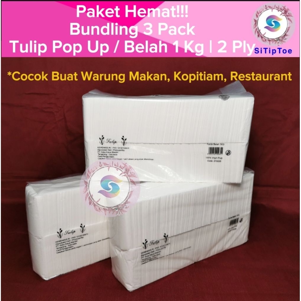 [Promo Bundling 3 Pack] Tisu TULIP Pop Up Tissue 1 Kg 2 Ply Tisu Meja Makan 1000 Gram 2 Ply Cocok Bu
