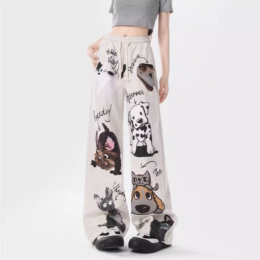 jolènne - puppy casual sweatpants, spring and autumn loose high-waisted wide-leg trousers (PCS) /rar
