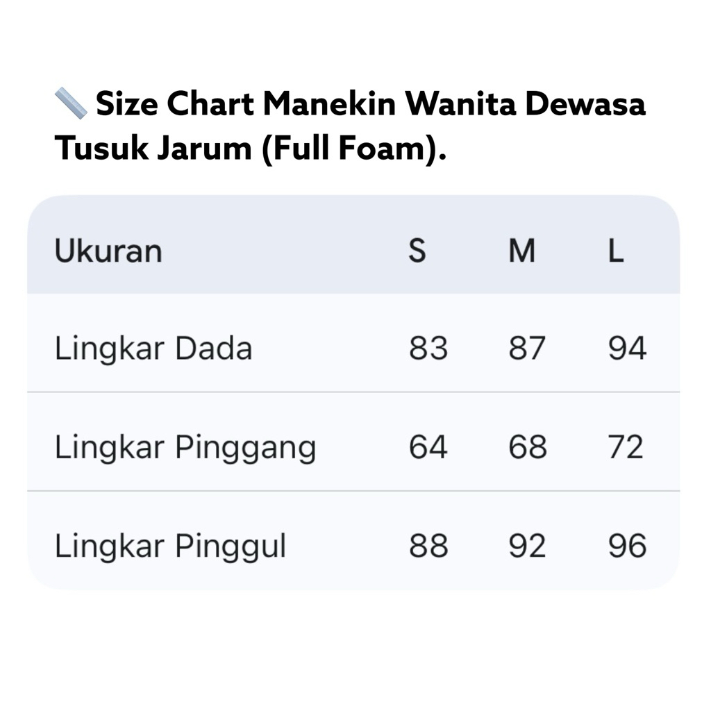 MANEKIN WANITA DEWASA FULL FOAM TUSUK JARUM + PATUNG BAJU WANITA TUSUK JARUM + PATUNG WANITA UNTUK