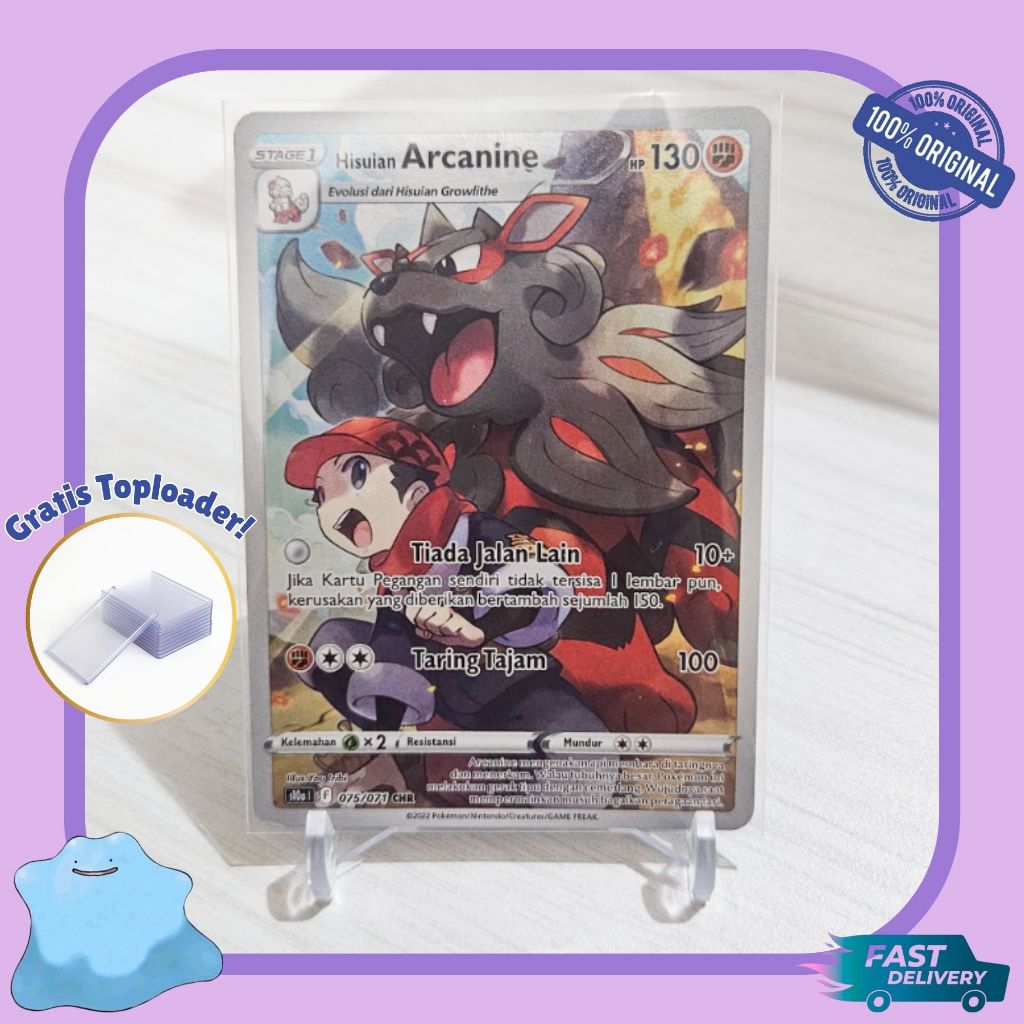 Pokemon TCG Indonesian Hisuian Arcanine Character Rare Full Art 075/071 Dark Phantasma CHR Good cond