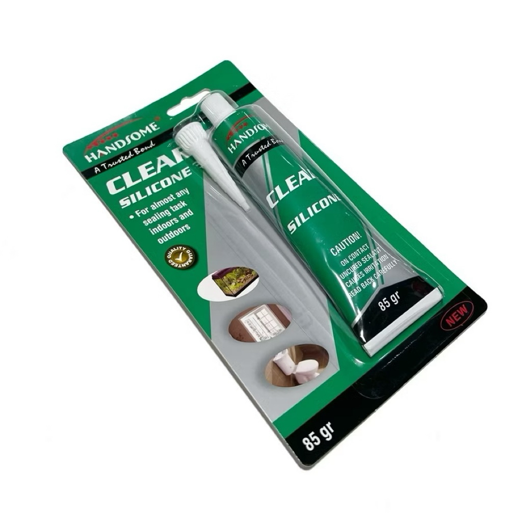 HANDSOME LEM KACA LEM SILICONE SEALANT CLEAR HANDSOME 85 GR LEM KACA BENING AQUARIUM RUBBER SEALANT 