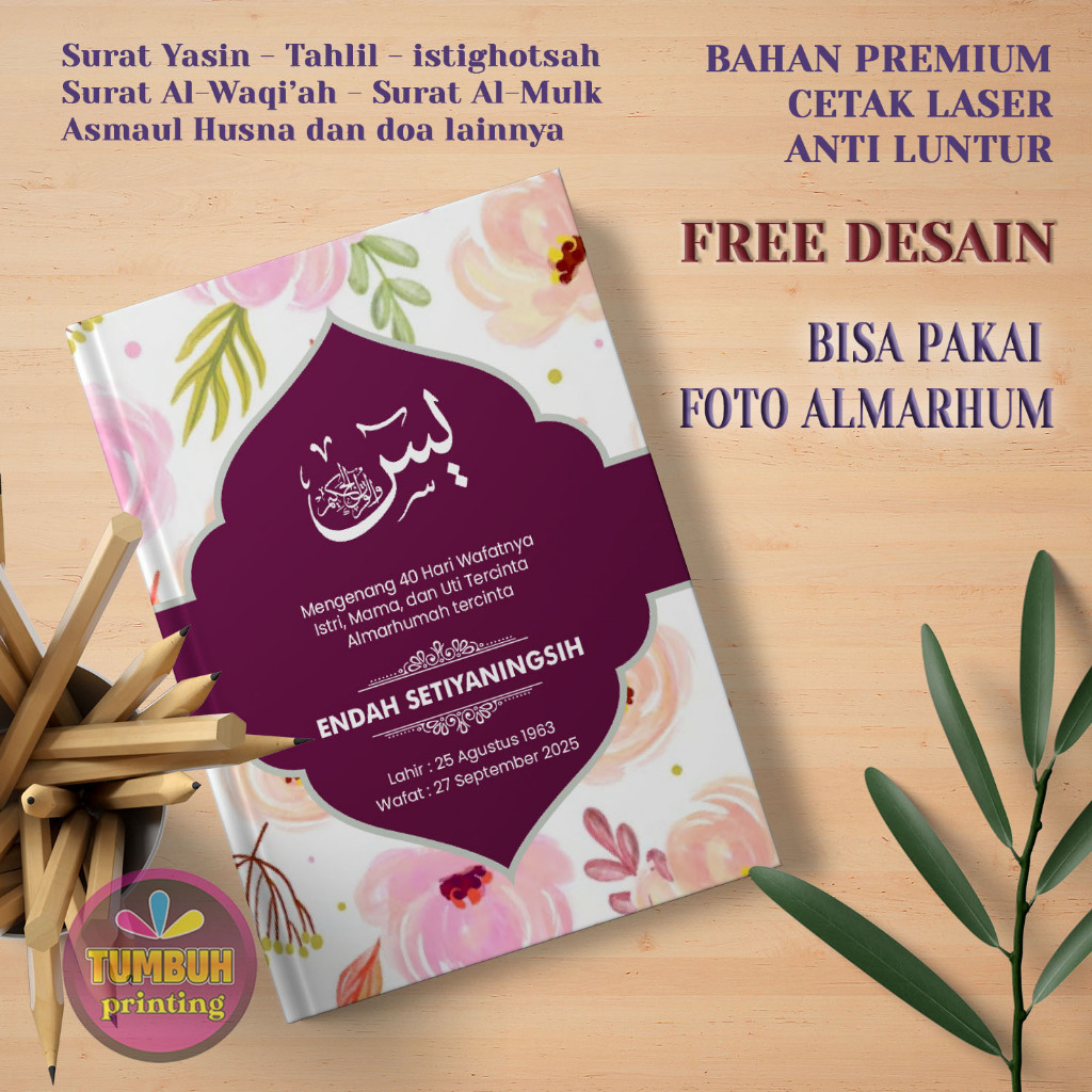 CETAK BUKU YASIN & TAHLIL CUSTOM MOTIF BUNGA