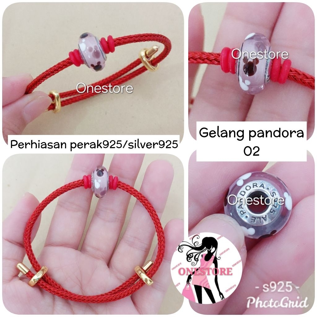 GELANG TALI PANDORA PERAK 925 LAPIS MAS PUTIH