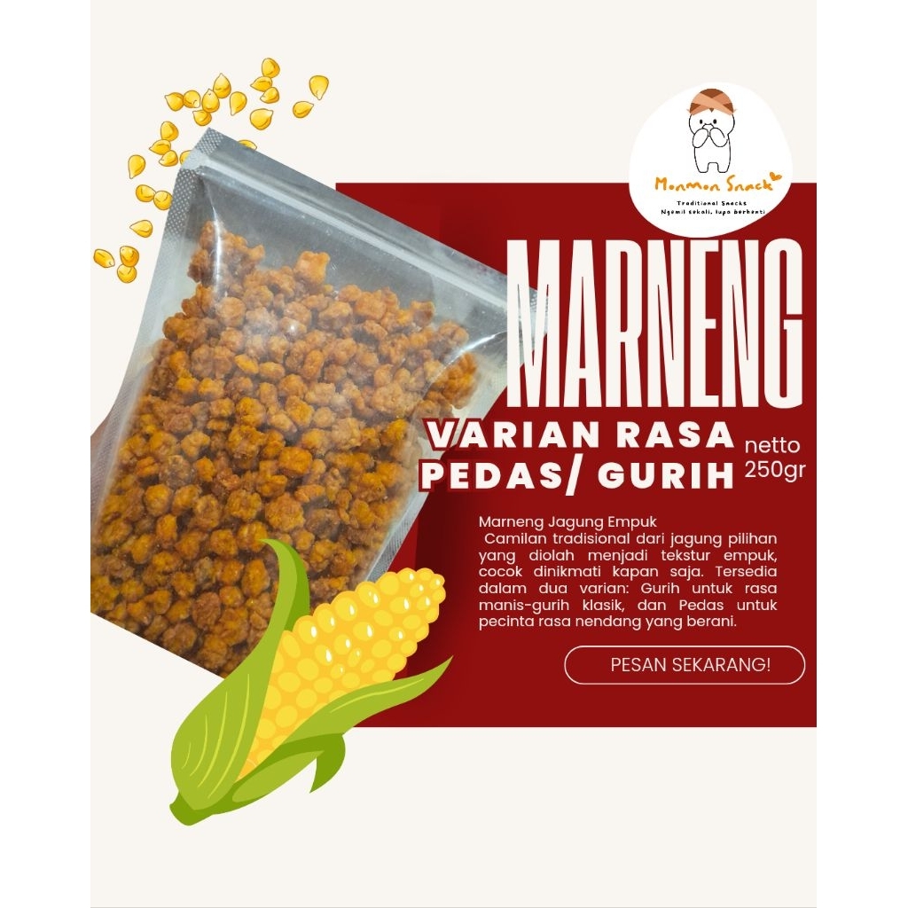 Marneng/Marning Jagung Rasa Pedas & Gurih 250gram Jajanan Jadul Jajanan Tradisional Beli 10 Gratis 1