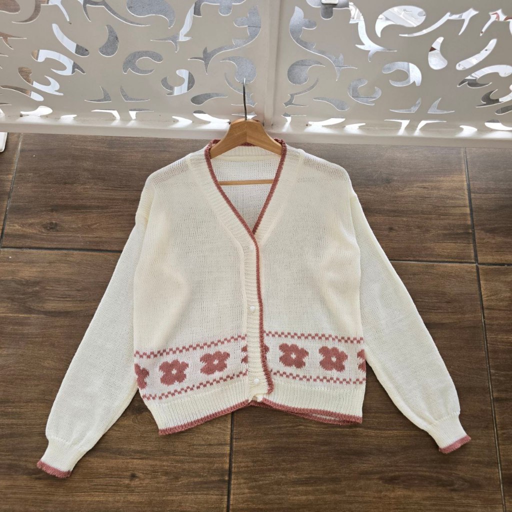 Dusty Flow Crop Outer Bahan Rajut Cardigan Wanita Korean Style Atasan Lengan Panjang Knitwear Trendy