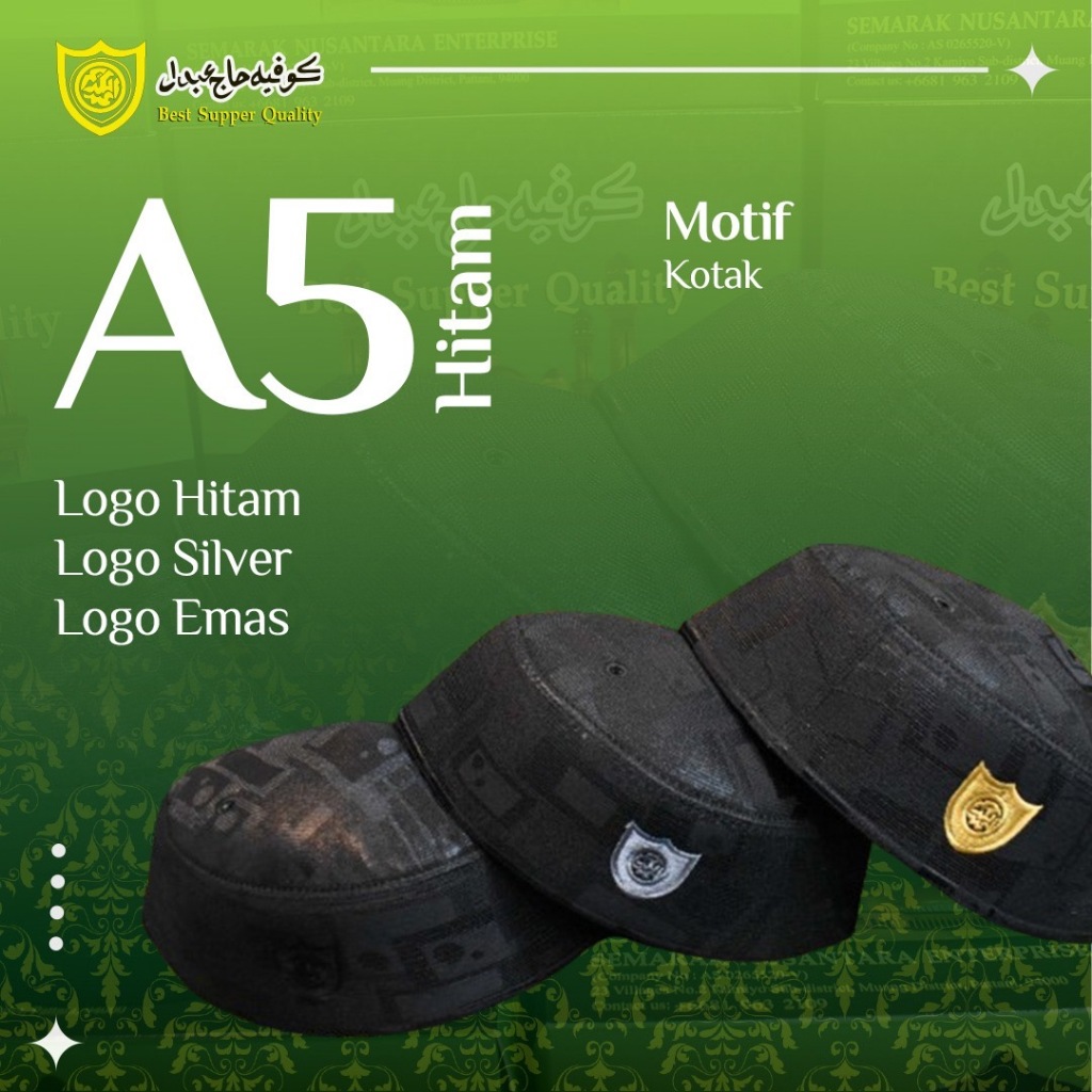 KOPIAH/PECI EXCLUSIVE Abdul Karim A5 Hitam Motif Kotak PREMIUM | Kopiah Malaysia Original Super Qual