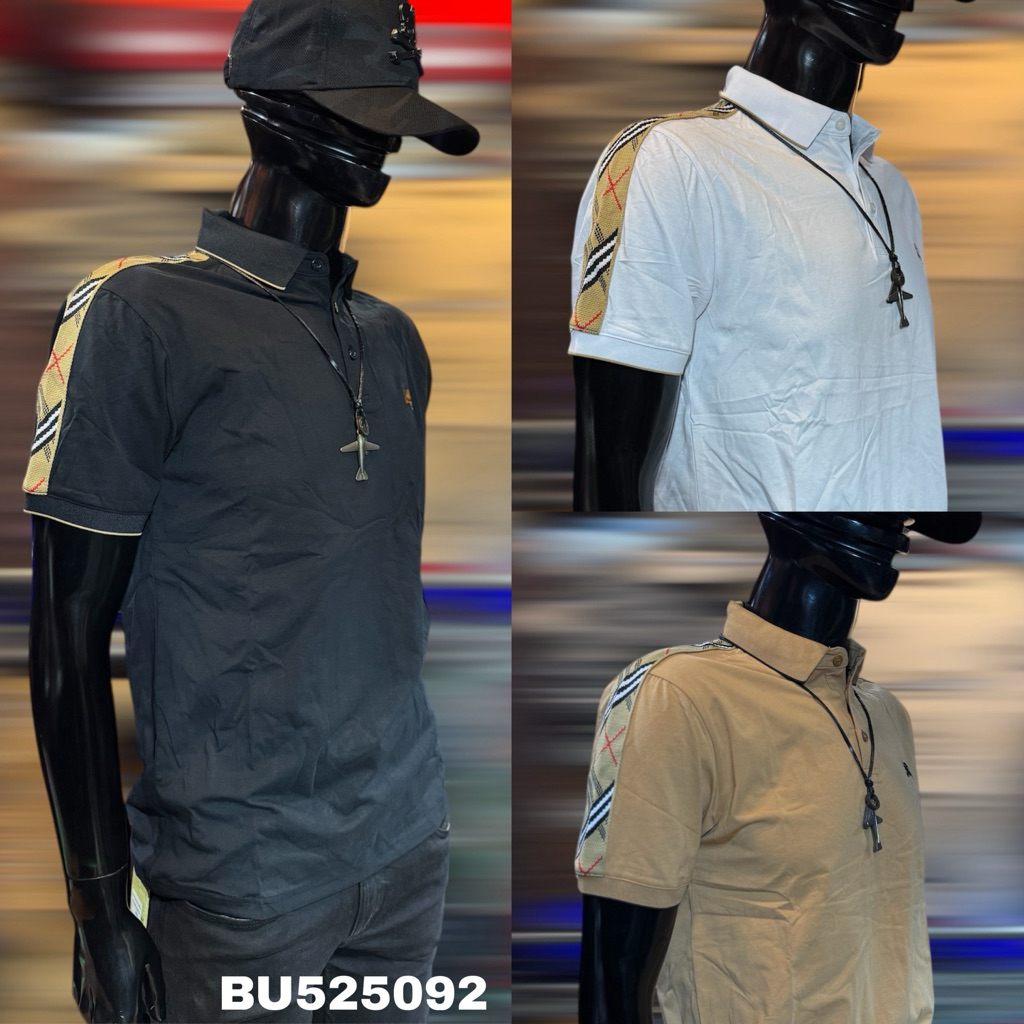 BU525092 kaos kerah pria Premium import kaos polo pria bahan spandex import motif list pita