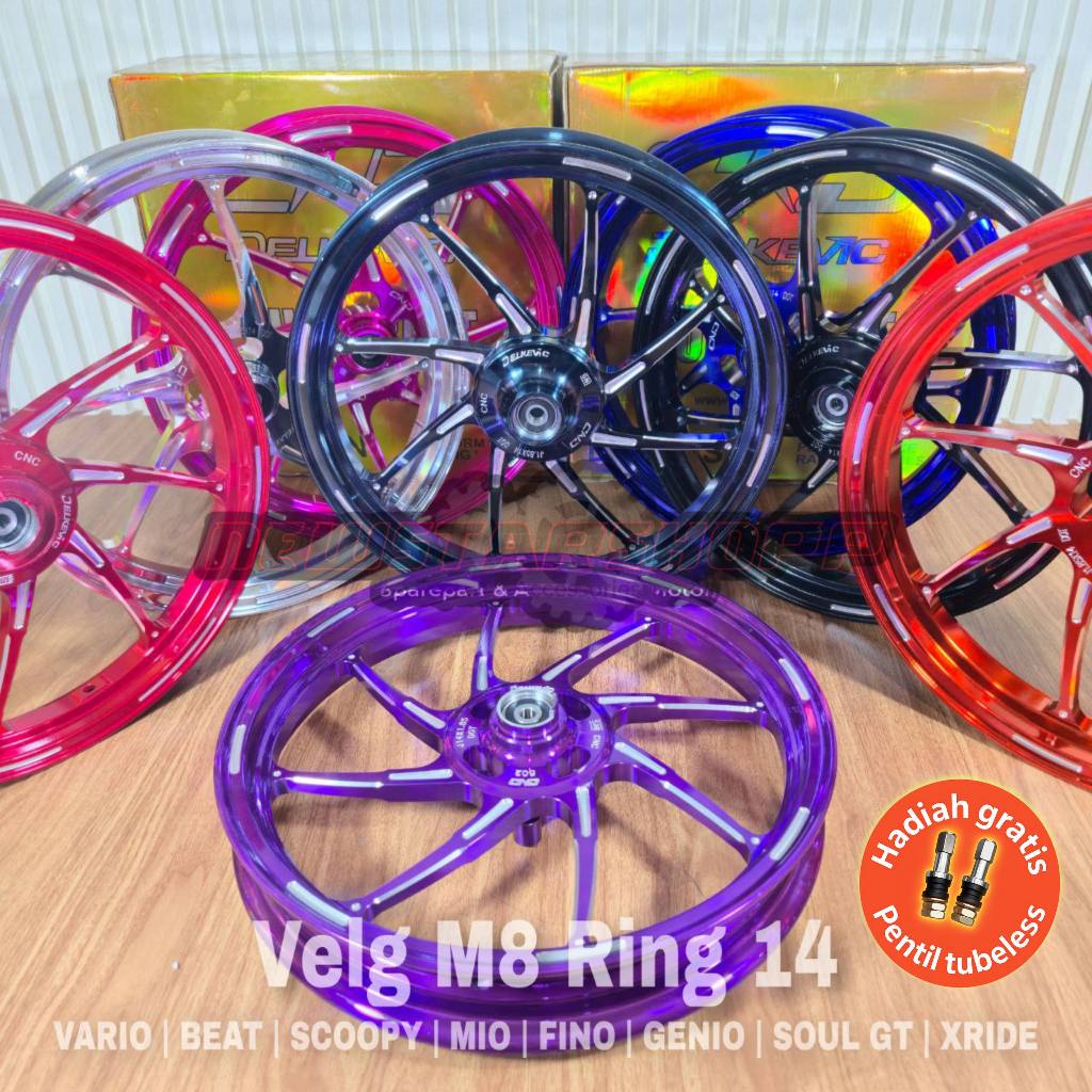 Velg Velek Pelek Racing Palang 8 Delkevic DND M8 M-8 185 215 Ring 14 Vario 110 125 150 Beat Karbu FI