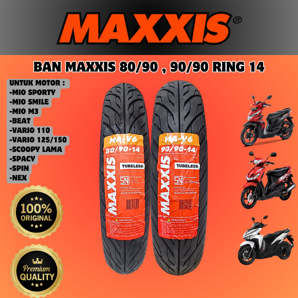 PAKET SEPASANG DEPAN BELAKANG TERMURAH BAN MAXXIS MA V6 TUBELESS ( 80/90-14 / 90/90-14 ) BAN MOTOR M