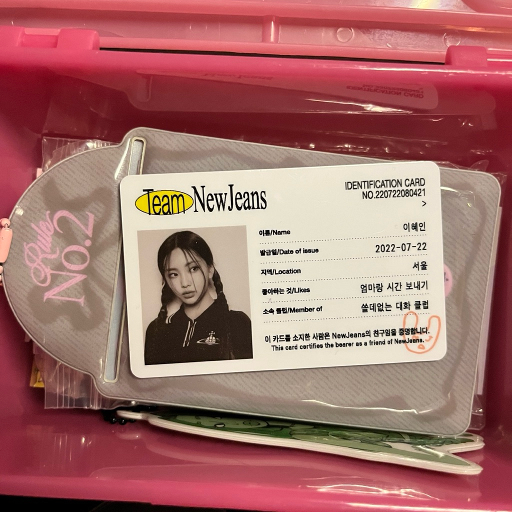 newjeans hyein id card bluebook album