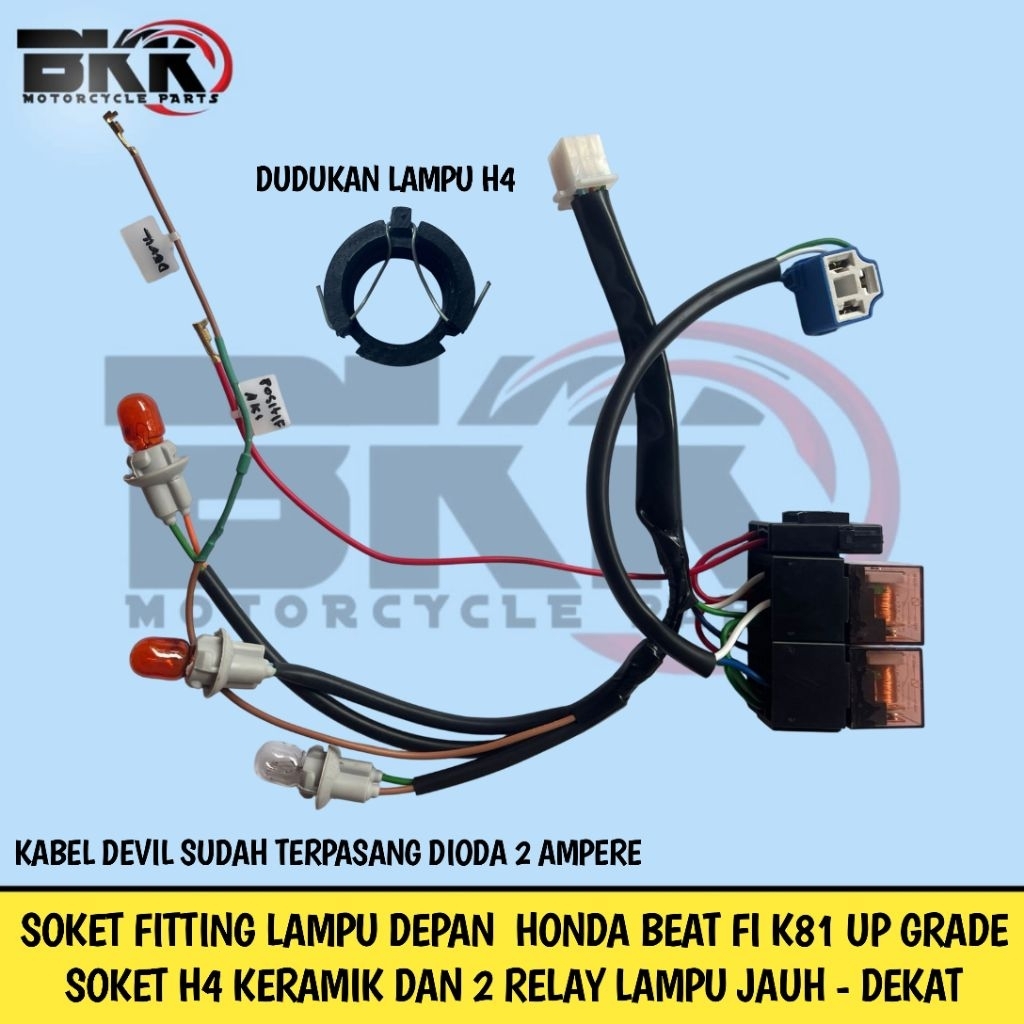 SOKET FITTING LAMPU HONDA BEAT FI K-81 UPGRADE SOKET H4 DAN RELAY