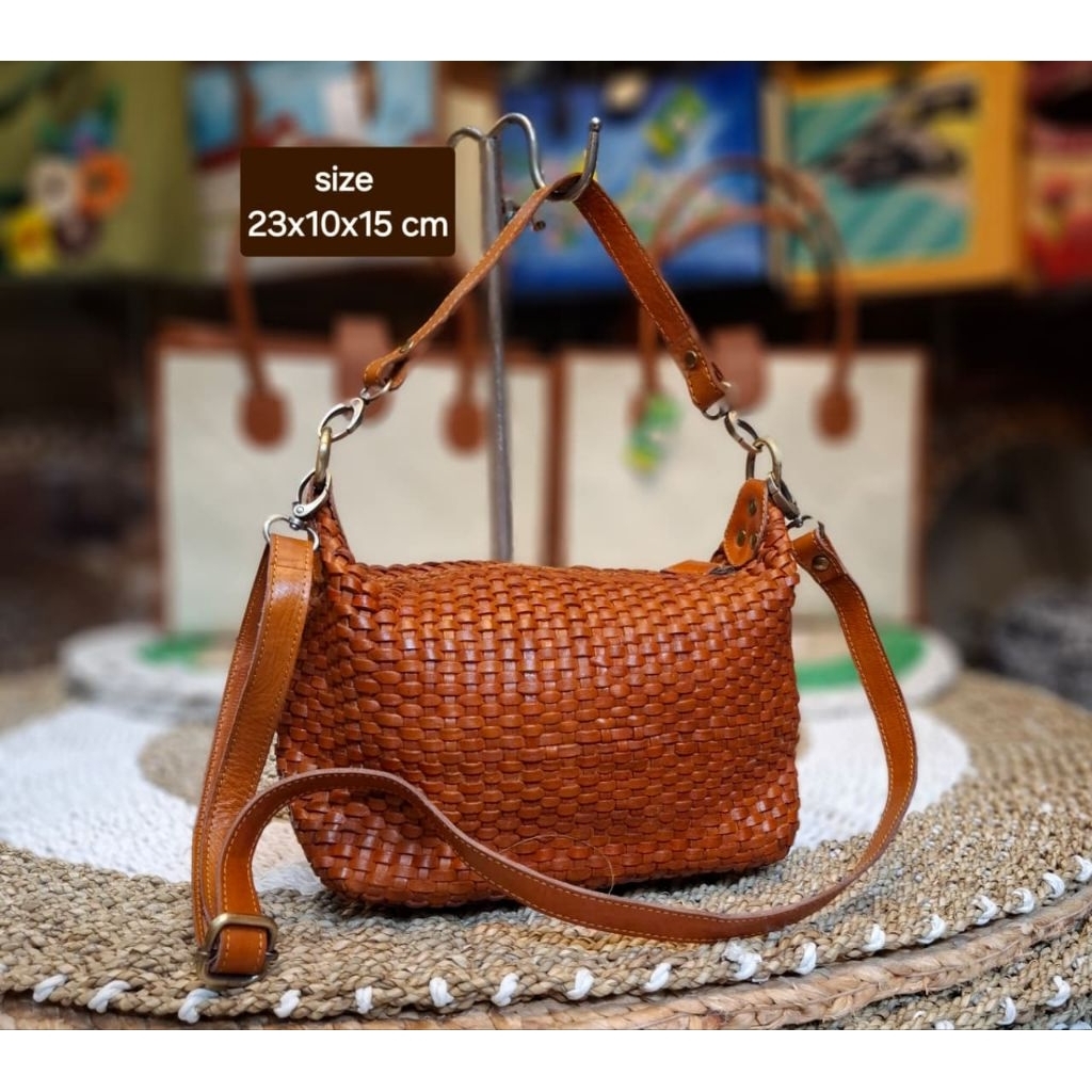 SLING BAG MINI KULIT ANYAM - TAS SELEMPANG KECIL ASLI HANDMADE KERAJINAN JOGJA TAS WANITA TAS WANITA