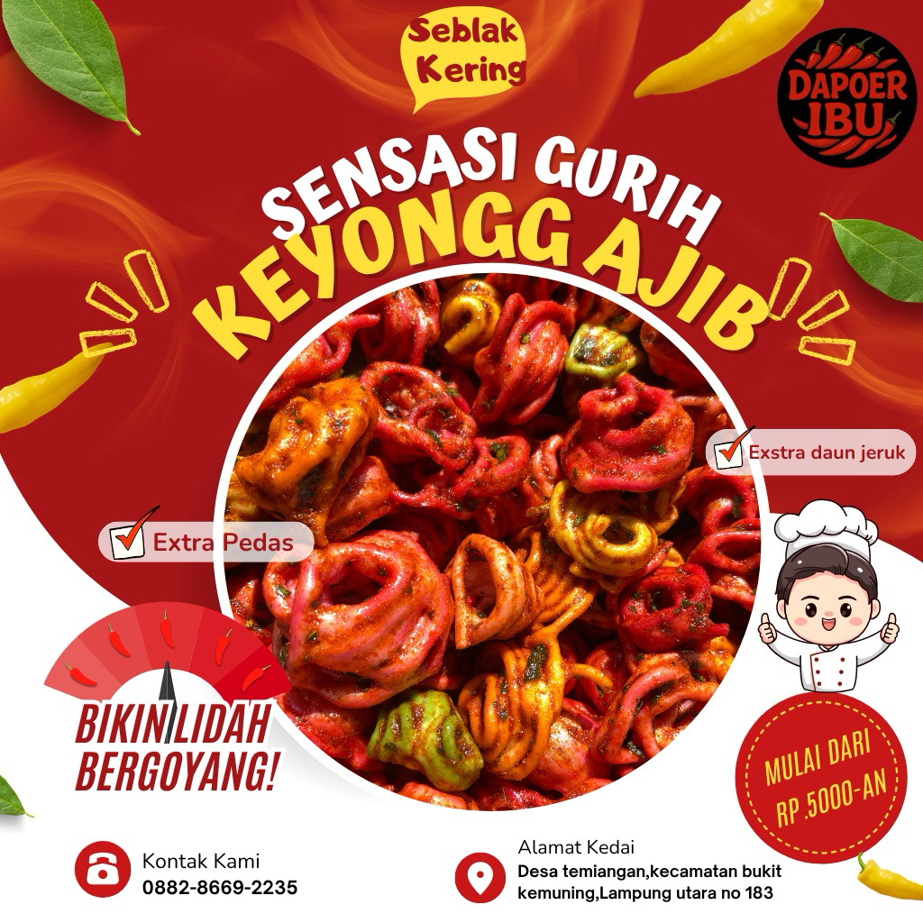 KERUPUK SEBLAK PEDAS DAUN JERUK|SUPER PEDAS|VARIAN KRUPUK KEONG DAPOER IBU