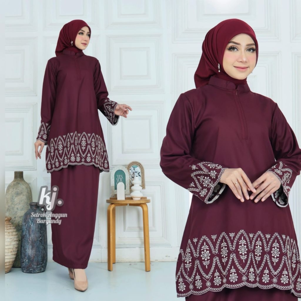 Setelan Tunik  Kurung Melayu Bordir Bahan Katun Toyobo Premium Mewah Dan Elegan By:KHADIJAH MODE