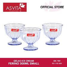 ASVITA GELAS ES TELER MANGKOK ES CAMPUR PLASTIK BENING GELAS ICE CREAM KECIL FERINO 300ML