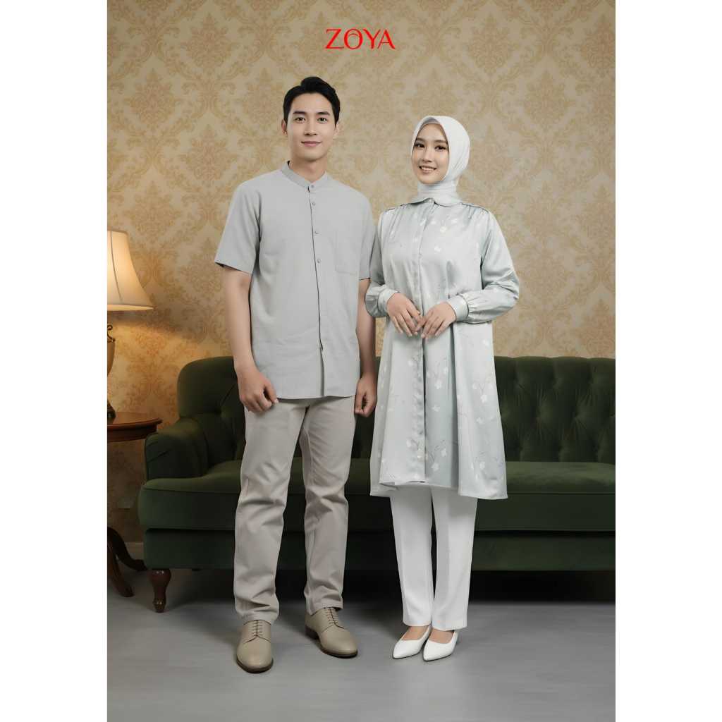 ZOYA Couple 2025 Print Series (Sage - Green) - Fashion Muslim Set Couple Pasangan Keluarga Nyra Dres
