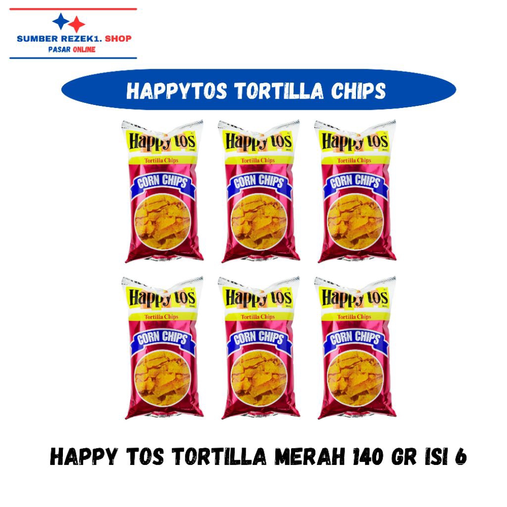 [PAKET HEMAT ISI 6] HappyTos Merah 140 Gr Tortilla Chips Snack Keripik Jagung PROMO MURAH