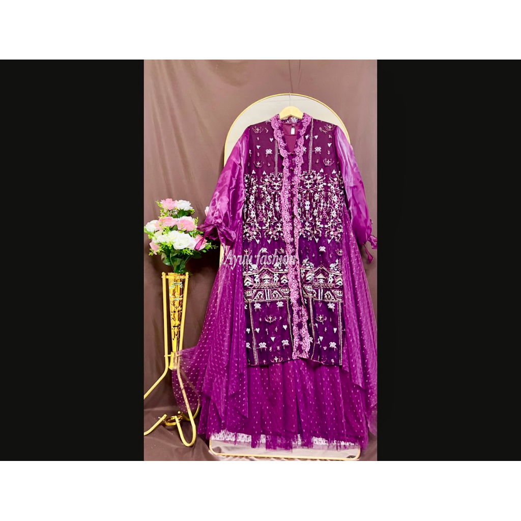 gamis jenna dress outer matt organza polos hgyte tille motif bunga 6 warna