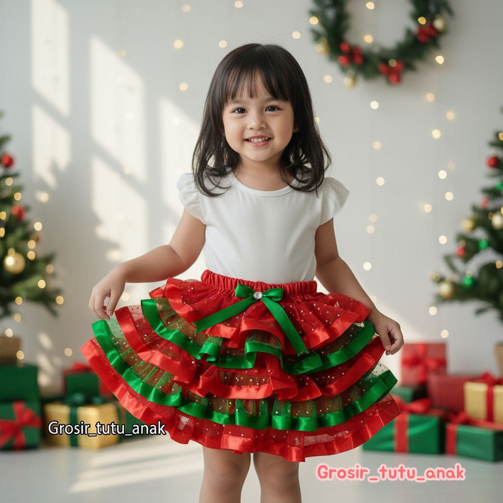 Rok Tutu Anak Merah Hijau | Rok Pentas Anak Perempuan | Rok Anak | Rok Tutu Bayi | Rok Tutu Korea | 