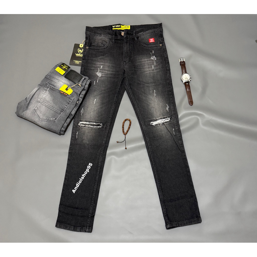 CELANA JEANS PANJANG PRIA SOBEK TAMBAL/ CELANA JEANS STRECH/ CELANA JEANS PRIA BLACK VIPER ORIGINAL/