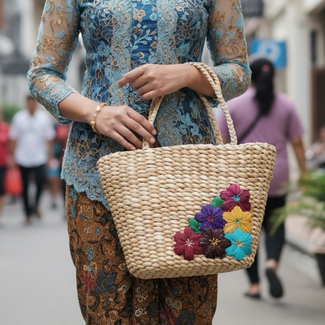 Tas enceng sulam kepang ember