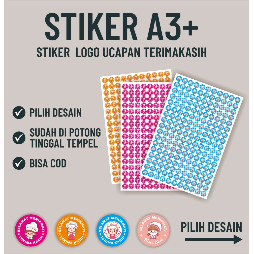 Cetak Stiker Label Terimakasih / Stiker Bontaq Cromo A3+ / Label Makanan