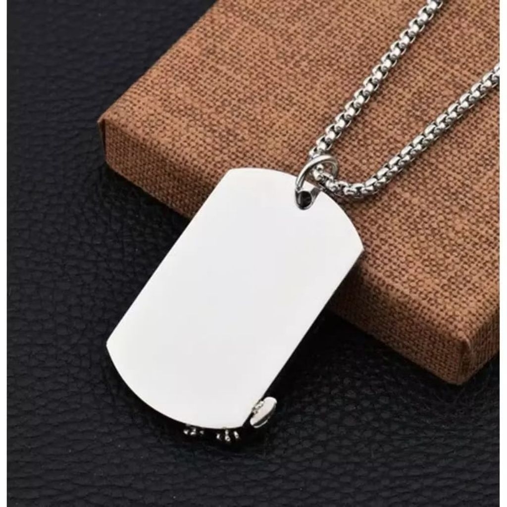 MAINAN KALUNG PLAT 100 % BESI PUTIH ORI BISA UKIR NAMA FREE UKIR NAMA