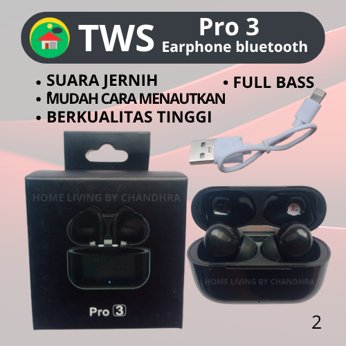 TWS Pro 3 Earphone Bluetooth nirkabel FULL BASS | Headphone dan headset TERBAIK
