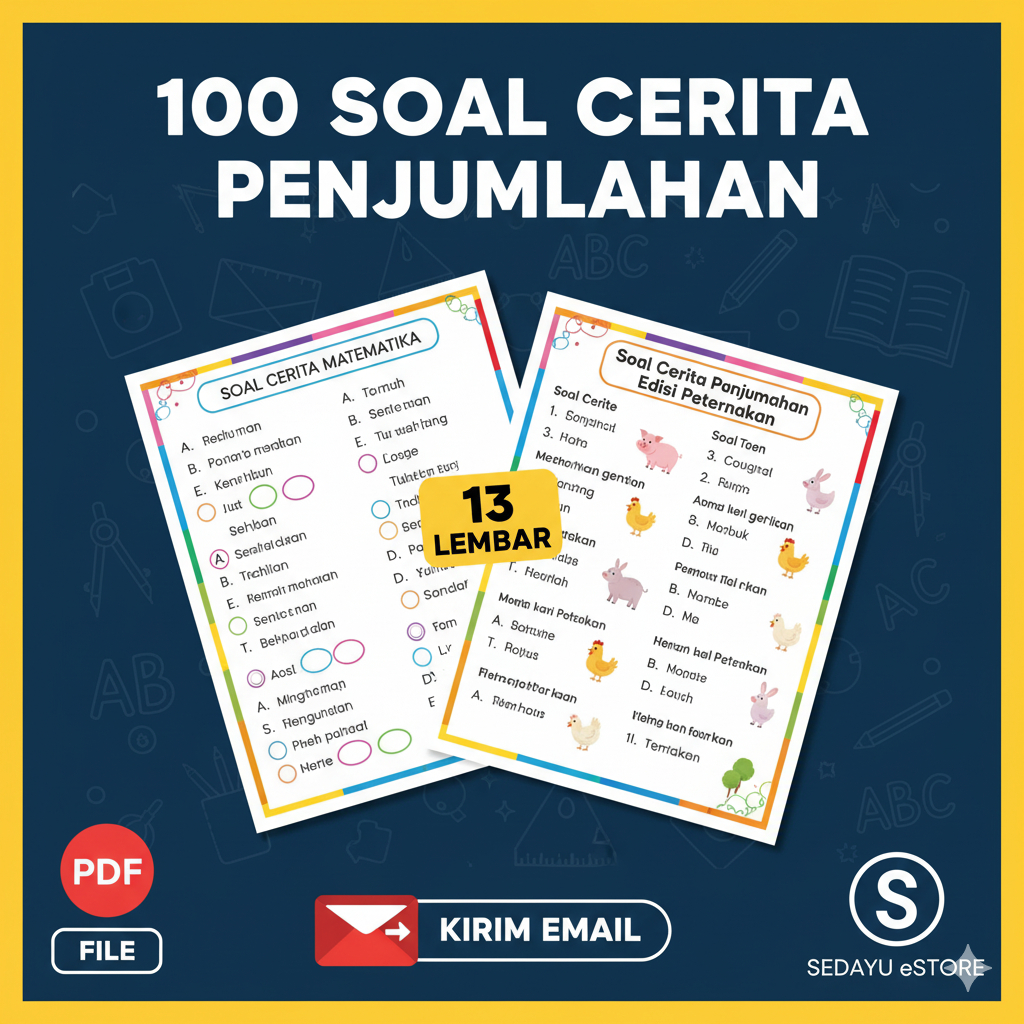 worksheet 100 soal crita 13 lembar penjumlahan mudah kelas 1 SD -  worksheet matematika PDF dan PNG