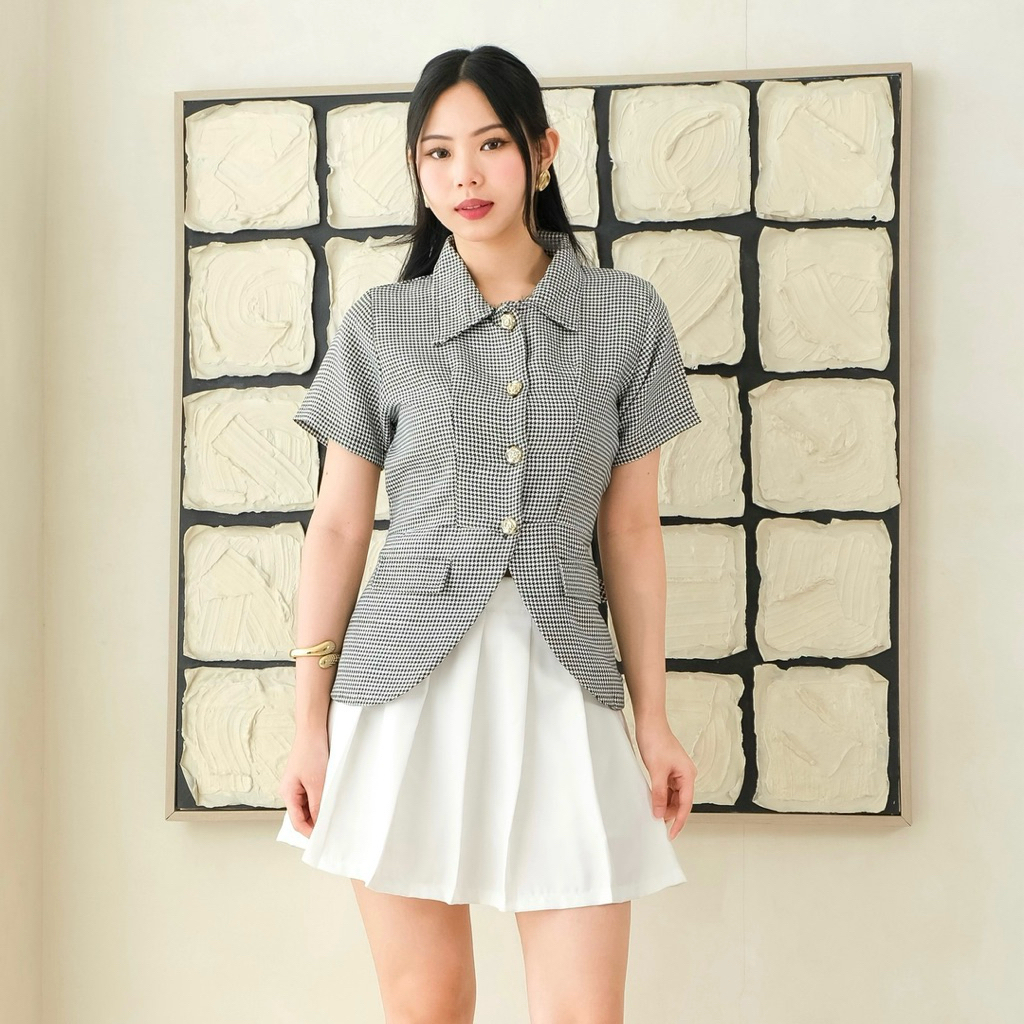 LORIA - Bianca Top | Blouse Tweed | Top Button Flower | Atasan Wanita